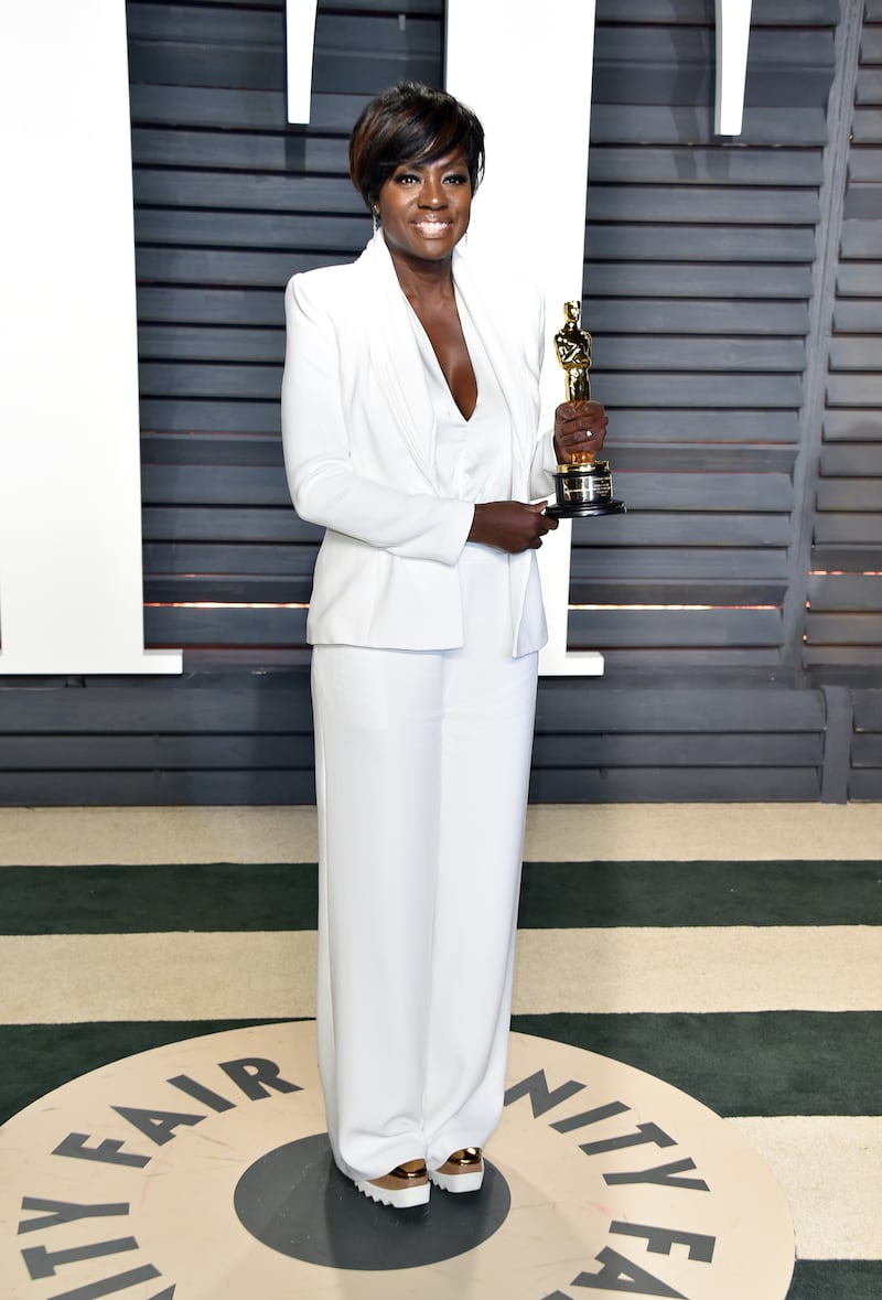 Viola Davis attends the 2017 Vanity Fair Oscar Party after winning an Academy Award for her role in "Fences."