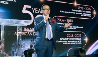 David Duong, Founder of California Waste Solutions, addresses attendees at a Vietnamese American Business Association (VABA) event celebrating 50 years of the Vietnamese American community in the United States and honoring its journey of resilience, achievement, and gratitude to America.