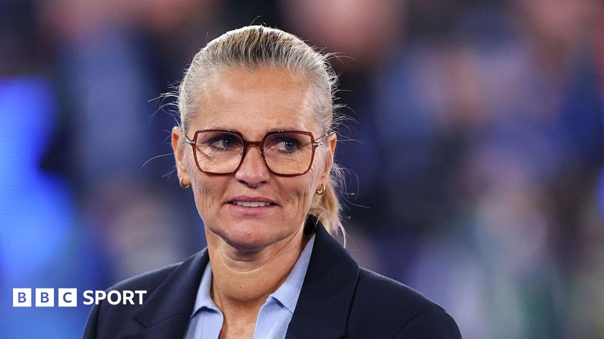 Sarina Wiegman on the touchline for England's World Cup play-off match against Greece