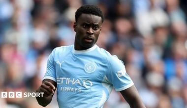 A photo of Marc Guehi playing for Manchester City.
