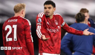 Nottingham Forest's Dan Ndoye in action with Ipswich Town's Abdoul Ouattara