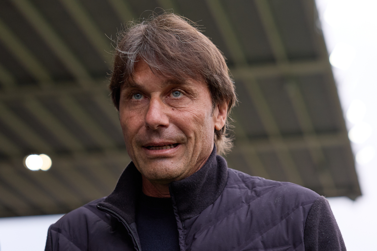 PARMA, ITALY - APRIL 12: Antonio Conte, head coach of Napoli SSC looks on during the Serie A match between Parma Calcio 1913 and SSC Napoli at Stadio Ennio Tardini on April 12, 2026 in Parma, Italy. (Photo by Emmanuele Ciancaglini/Getty Images)