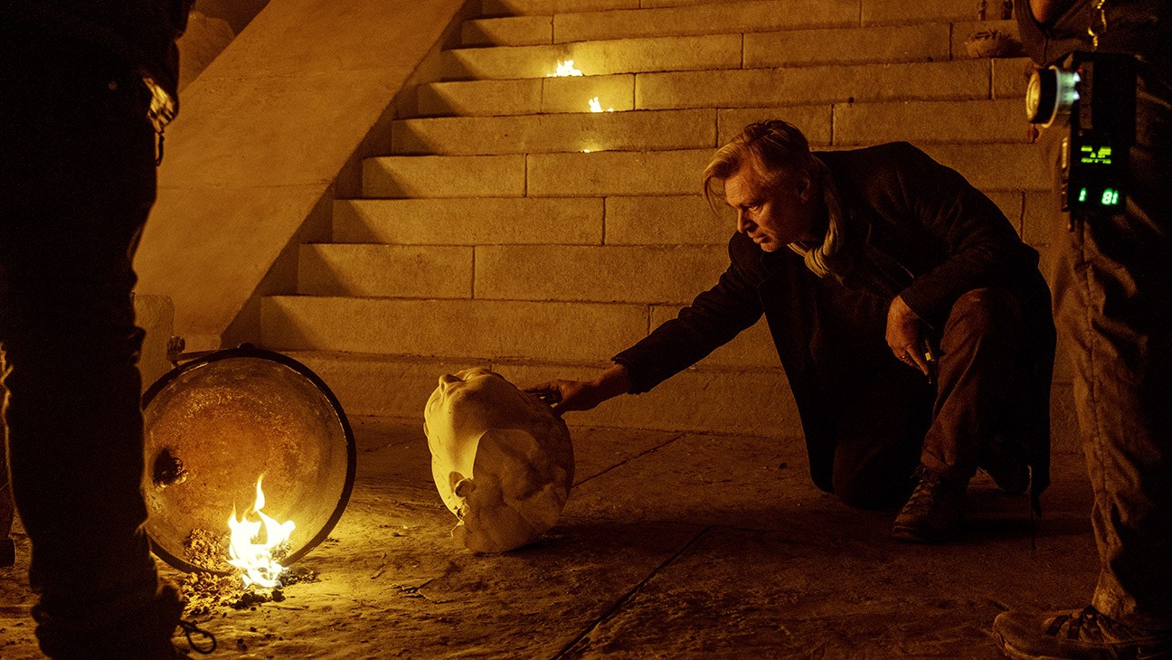 Director Christopher Nolan on the set of his film The Odyssey, written, produced, and directed by Christopher Nolan.