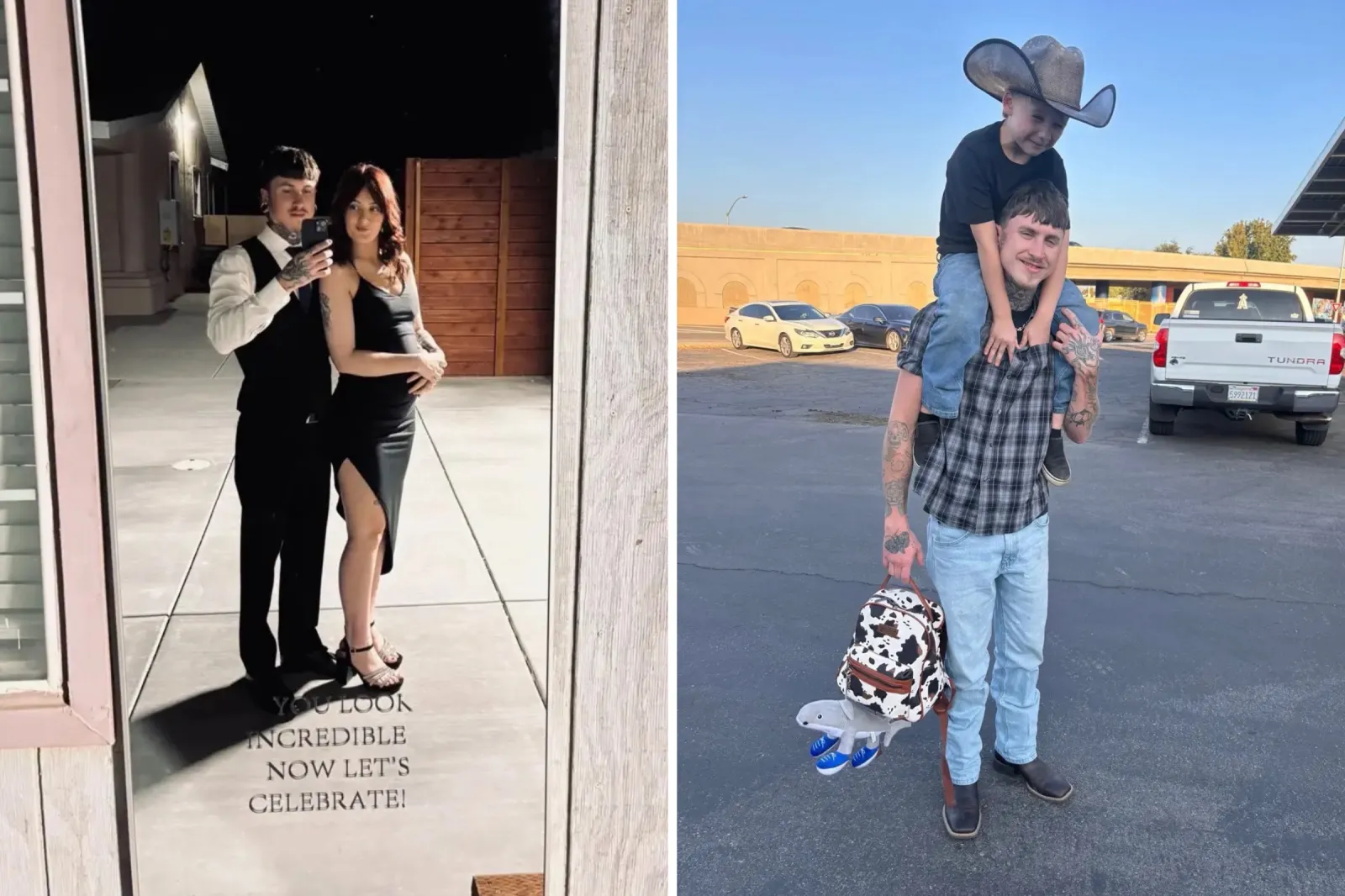 Jacobey and Bailey Severns posing during her pregnancy, and Jacobey posing with their son.
