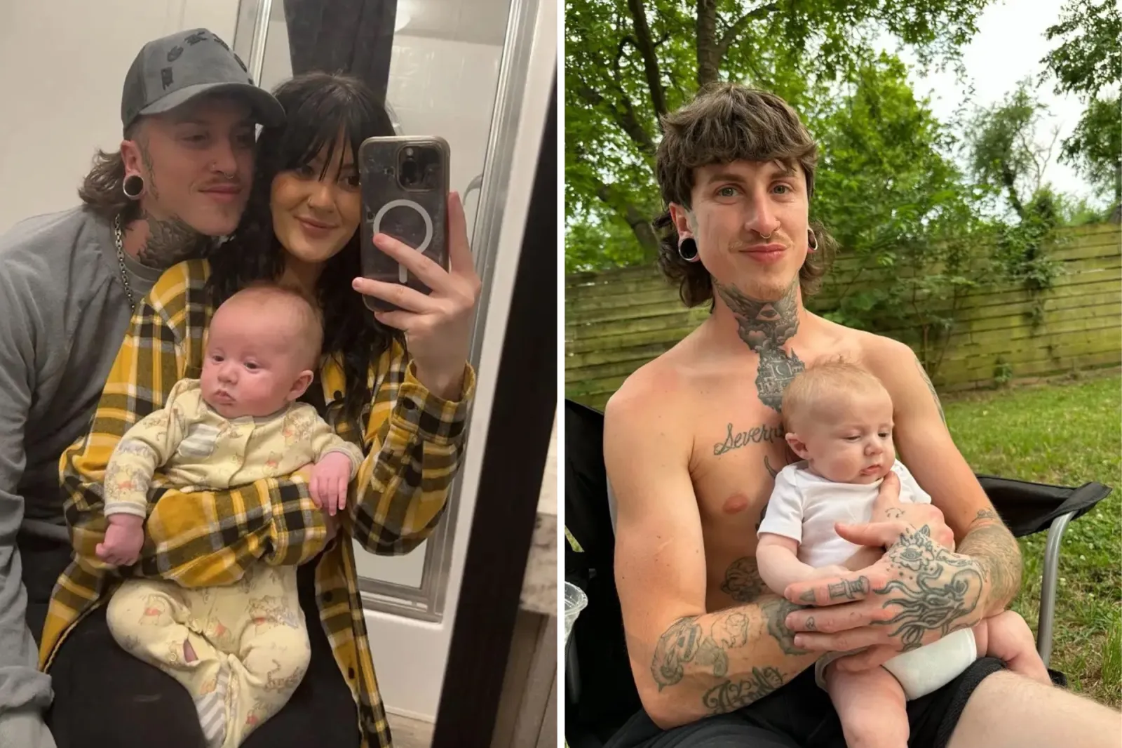 Bailey and Jacobey Severns holding one of their sons, and Jacobey holding one of their sons.