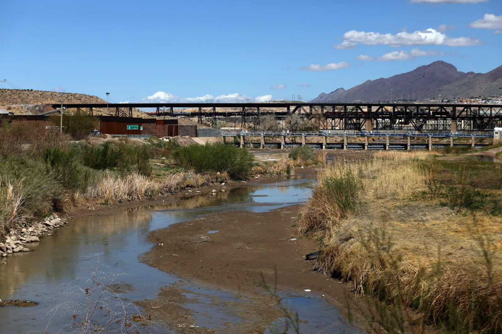 A view of the Rio Grande with a low flow in Ciudad Juarez, Mexico in March 2020.