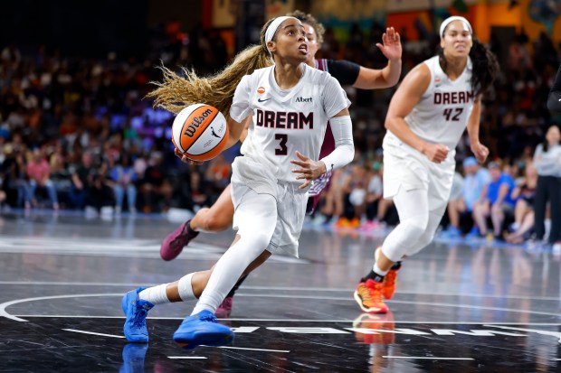 Jordin Canada of the Atlanta Dream drives to the basket during the third quarter against the Toronto Tempo at Gateway Center Arena on Aug. 10, 2026 in College Park, Georgia. (Photo by Todd Kirkland/Getty Images)