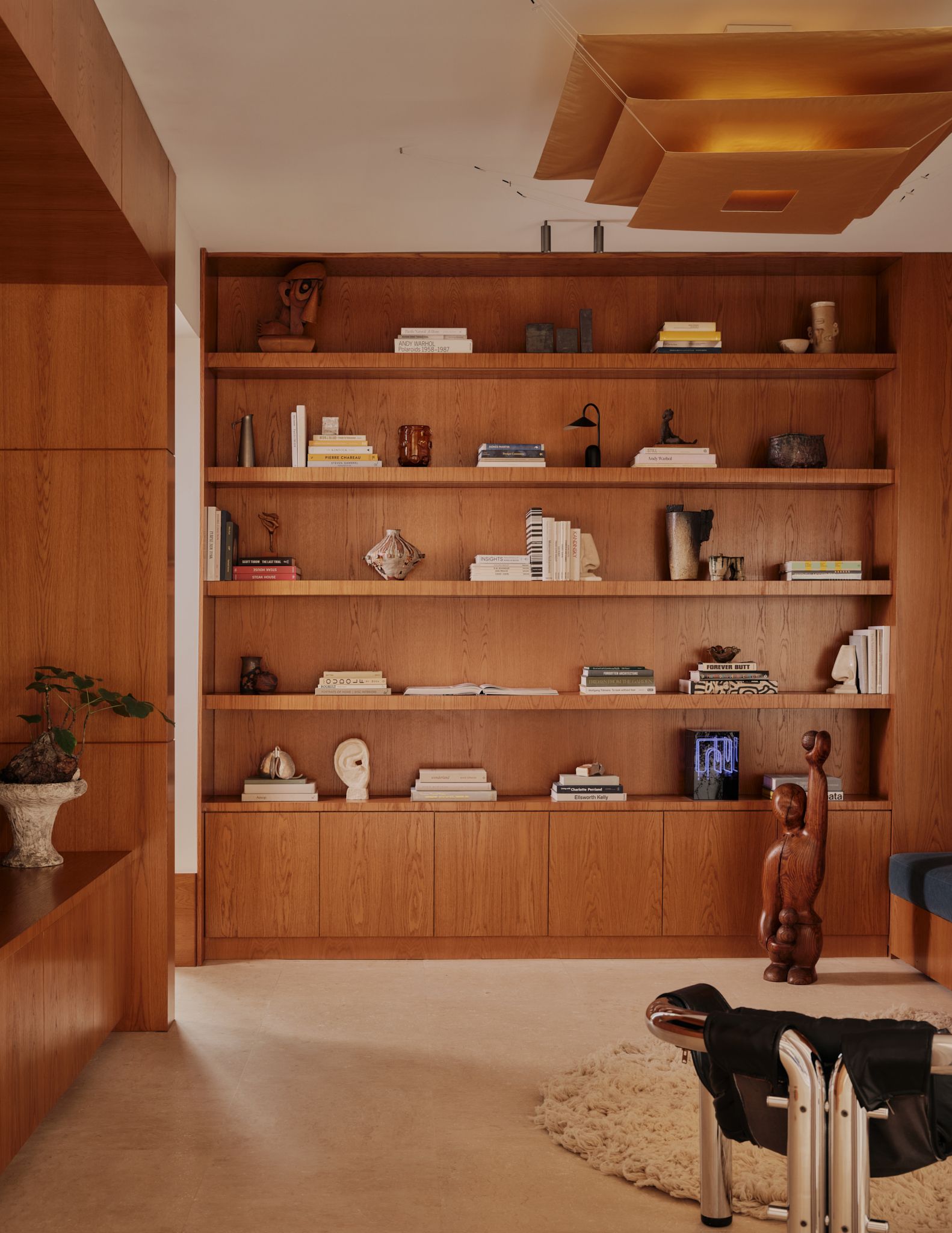 wood panelled bookcase