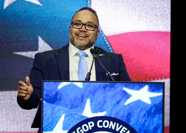 Candidate for Massachusetts lieutenant governor Shawn Oliver at the MassGOP convention. (Mark Stockwell/Boston Herald)