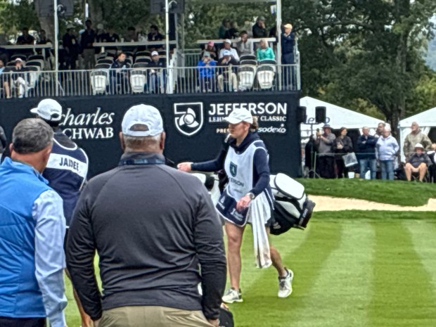 Emmaus graduate Michelle Cox was a caddie for Chris Thompson at this weekend's Jefferson Lehigh Valley Classic at Lehigh Country Club. (Tom Housenick/The Morning Call)