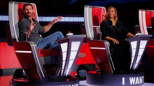 THE VOICE -- "Blind Auditions" Episode 3002 -- Pictured: (l-r) Riley Green, Queen Latifah -- (Photo by: Trae Patton/NBC)