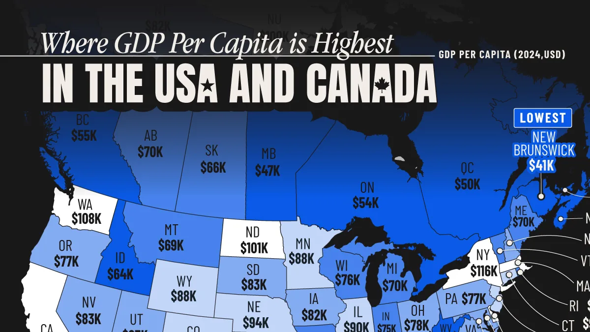 Every U.S. State and Canadian Province by GDP Per Capita