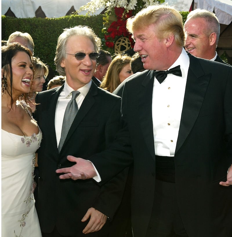 Actor Bill Maher and Donald Trump attend the 56th Annual Primetime Emmy Awards in Los Angeles in 2004.