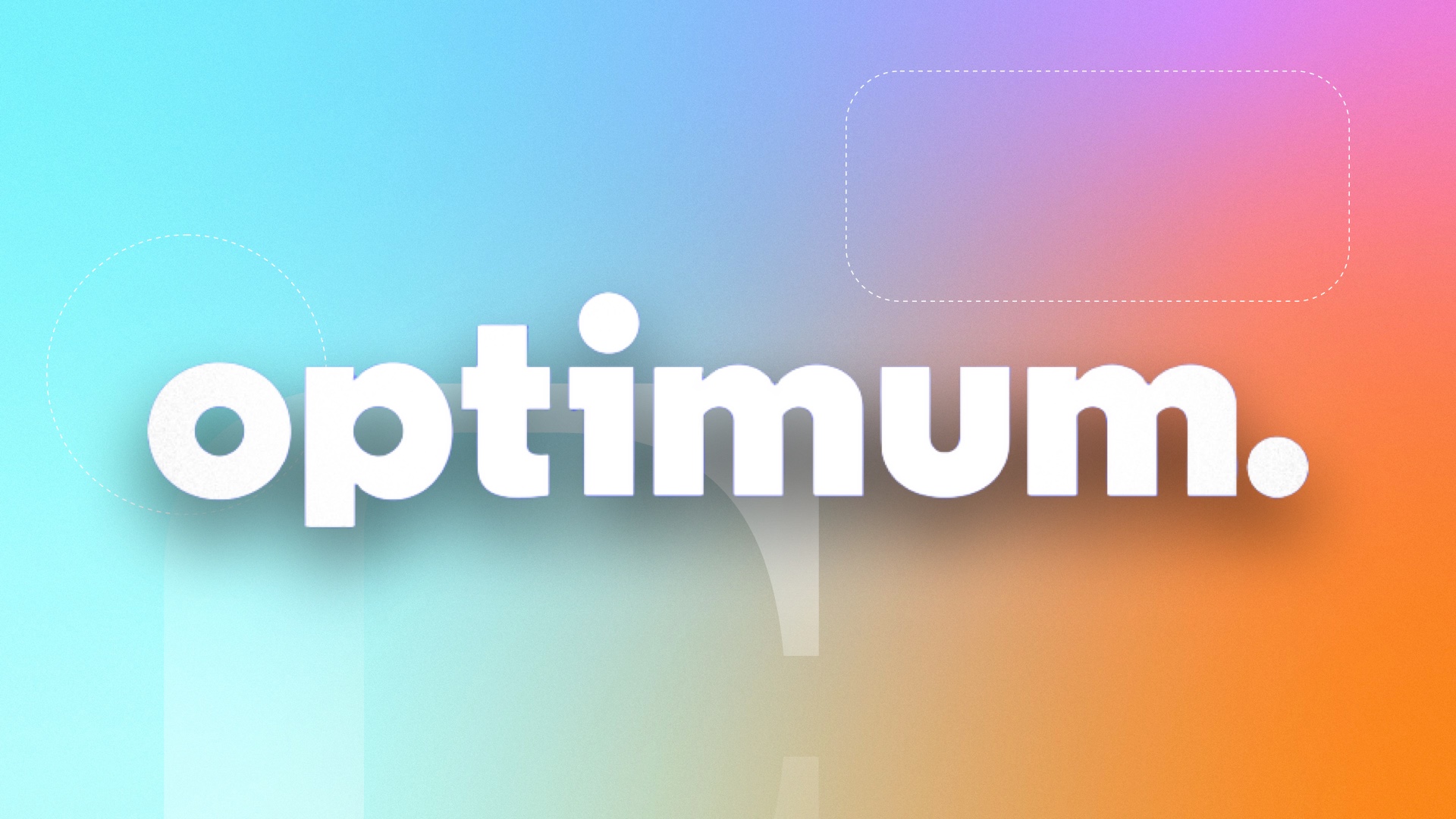 Optimum logo in white on a blue and red background