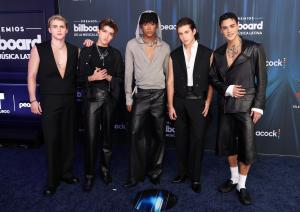 Alejandro Gabriel Bermúdez, Kenneth Lavíll, Kauê Penna, Alejandro Aramburu and Drew Venegas of Santos Bravos at the 2026 Billboard Latin Music Awards held at James L. Knight Center on October 22, 2026 in Miami, Florida.