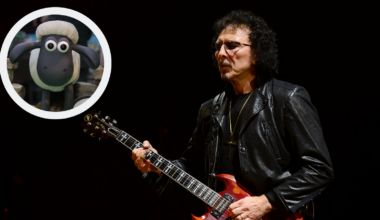 Tony Iommi of Black Sabbath, with an inset of Shaun the Sheep.