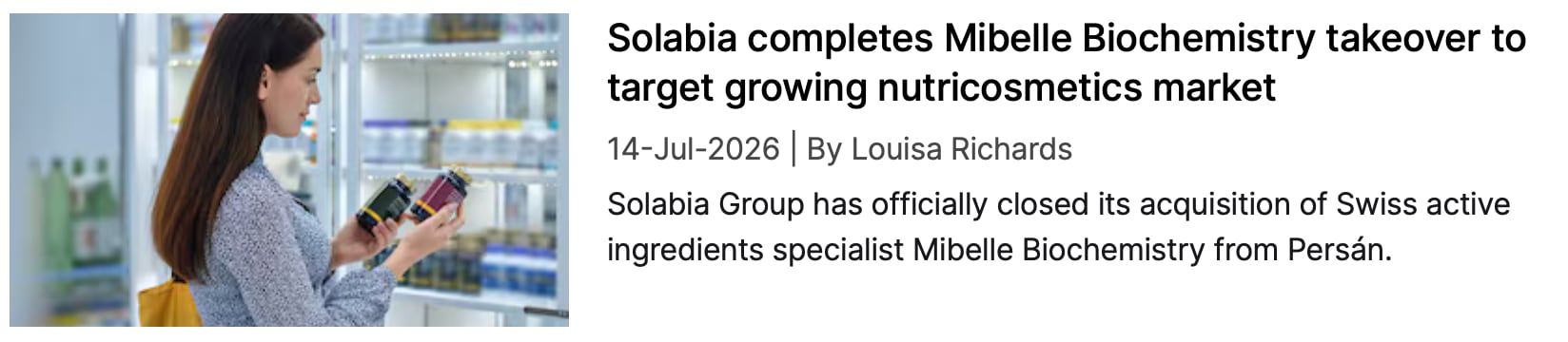 Mibelle Biochemistry acquisition NI coverage