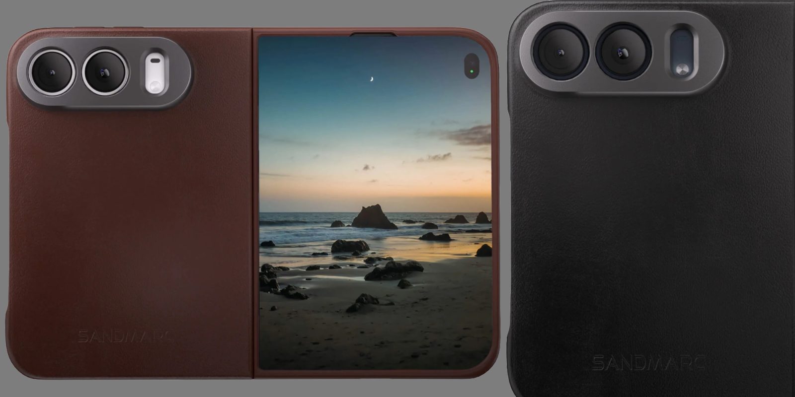 A cell phone case with a beach and rocks