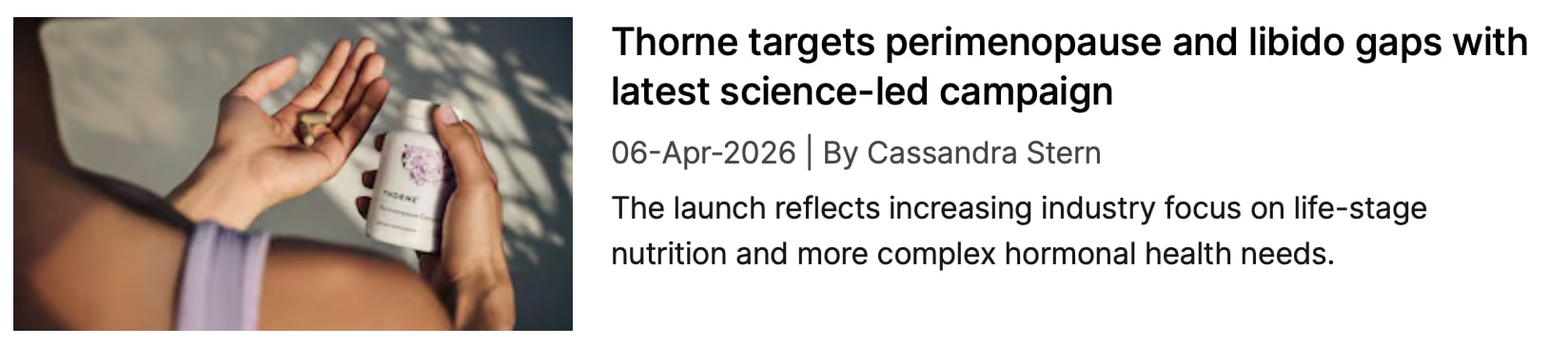 NutraIngredients Thorne perimenopause and libido campaign coverage