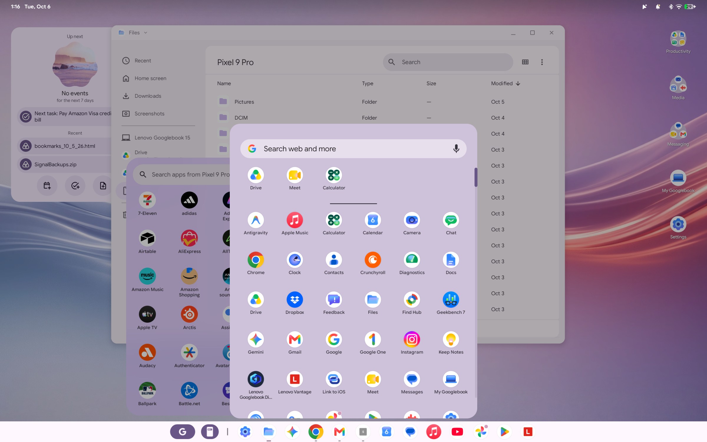 All your Android phone apps are here in their own app drawer. And your phone files are readily available in the Googlebook Files app.