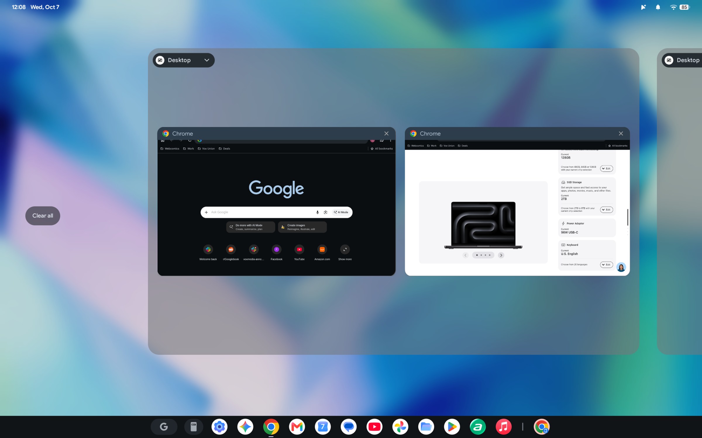 Why does this Clear all button exist? Why can’t you swipe between active desktops or move windows between them? And why wasn’t that ready on day one?