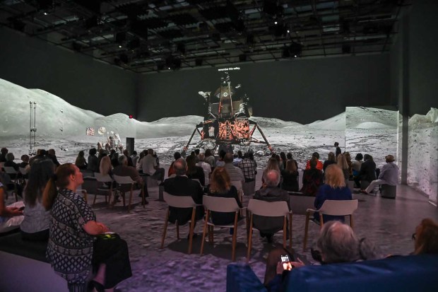 Authentic NASA archival footage is part of "The Moonwalkers: A Journey with Tom Hanks" at South Florida PBS Studios in Boynton Beach. (Robert Valladares/Courtesy)
