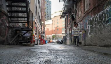 On Wednesday, a person walked past where a permanent puddle used to cause trouble.