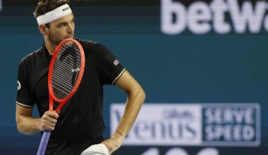 Taylor Fritz reacts to winning a point against Jakub Mensik at the 2025 Miami Open.