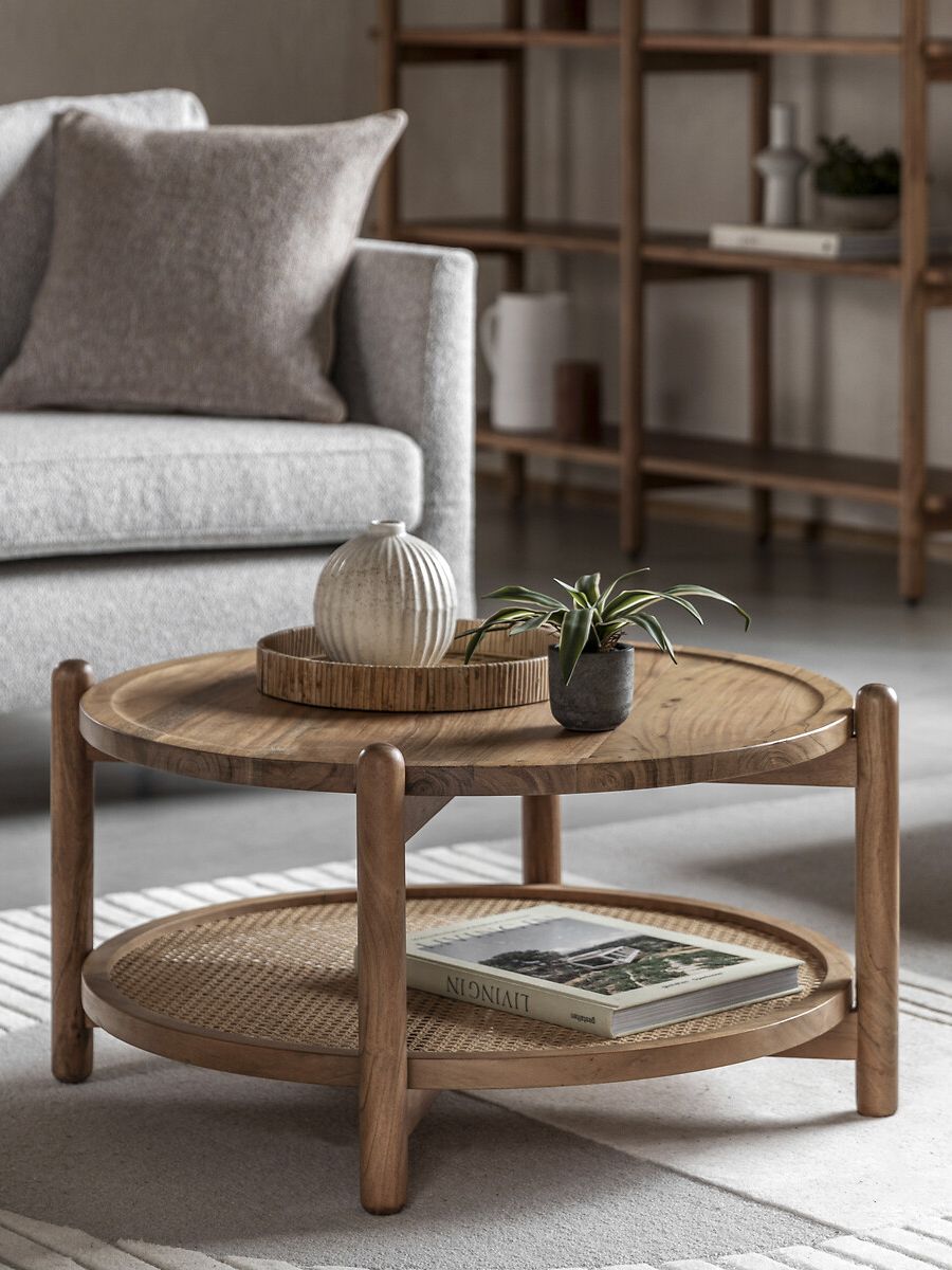 Chico Round Acacia Coffee Table With Rattan Shelf