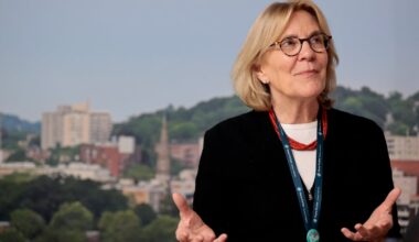 Anne Gross, senior vice president of patient care services, chief nursing officer and Ning Zhao chair of nursing, gave a tour of two mock-up rooms for Dana-Farber Cancer Institute’s new cancer hospital.
