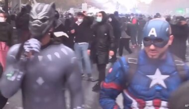 Avengers Assemble Black Panther, Captain America In France Protests Watch