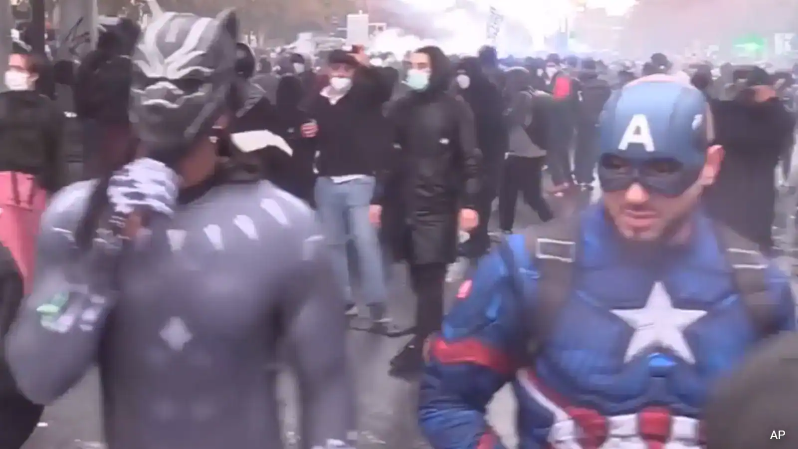 Avengers Assemble Black Panther, Captain America In France Protests Watch