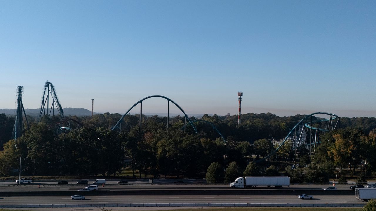 Attractions at Six Flags Over Georgia seen from across Interstate-20, northwest of Atlanta, on Tuesday.