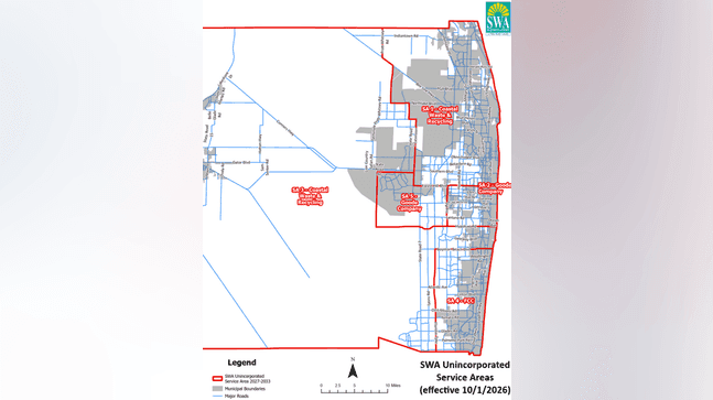 Trash cans are sitting at the curb longer than expected in parts of unincorporated Palm Beach County, where new garbage collection contracts have left some residents wondering when their trash will actually be picked up. Since the contracts took effect Oct. 1, the Solid Waste Authority (SWA) has received 5,543 customer notification forms through Oct. 13, nearly double its normal volume. The agency says approximately 2,700 of those contacts would be expected under normal conditions, leaving roughly 2,800 above the usual volume. (SWA)