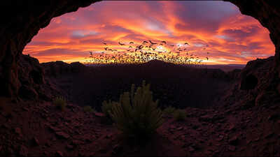 More than 1 million bats emerge from CNN founder Ted Turner's New Mexico ranch; ancient lava tubes shelter one of North America's largest bat populations