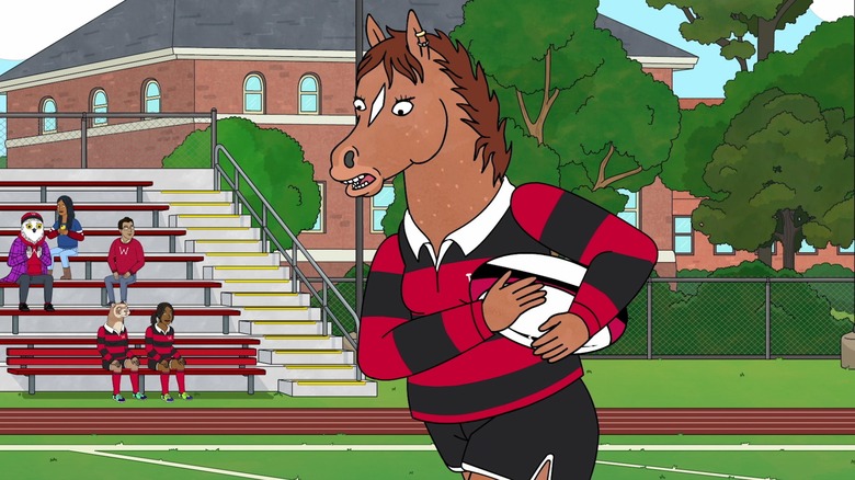 BoJack Horseman clutches a football while running in 
