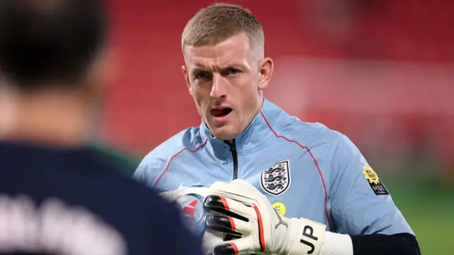 Jordan Pickford of England warms up before the UEFA Nations League 2026/27 group phase match between Czechia and England