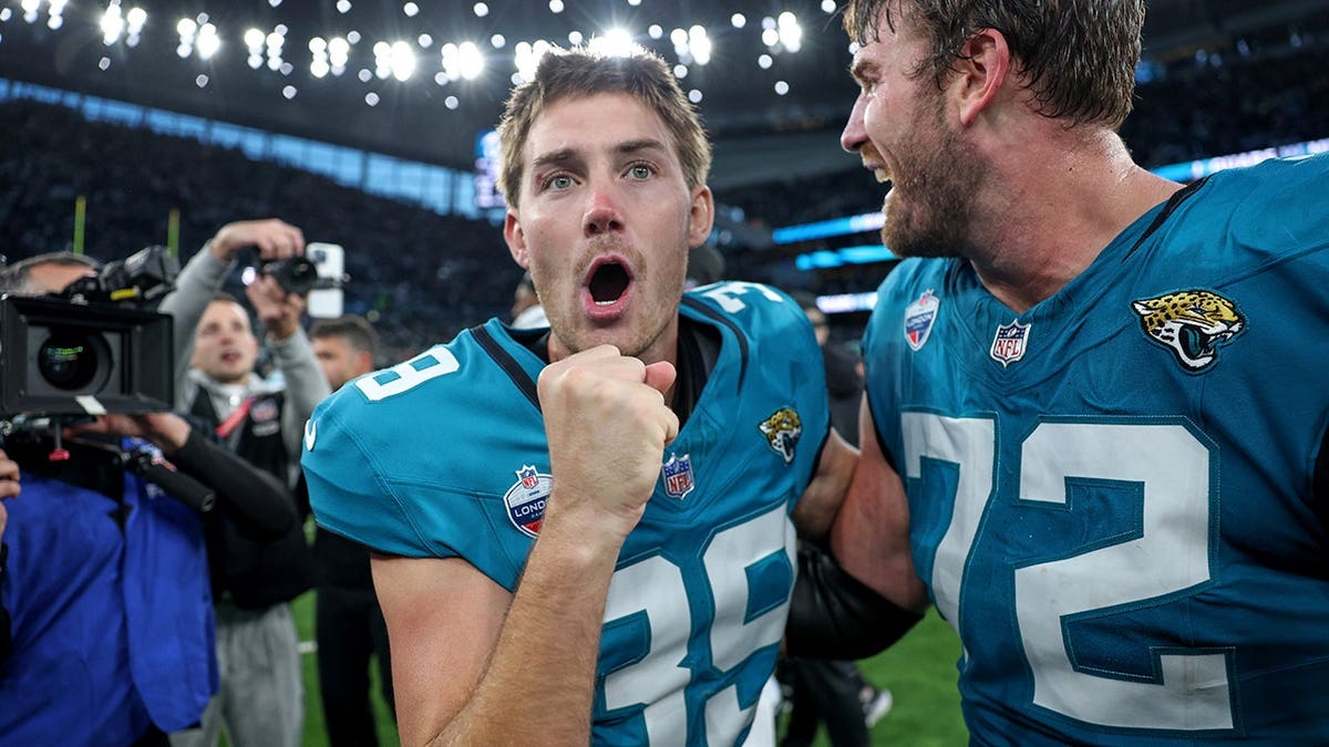 Cam Little celebrates after scoring the winning field goal in London.