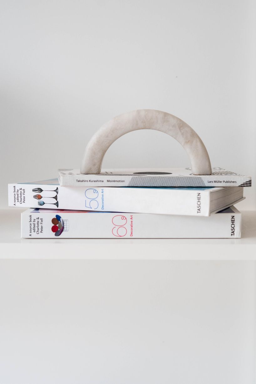 hollowed quartzite and steel form concav book, a magnetic bookend luminaire - 4