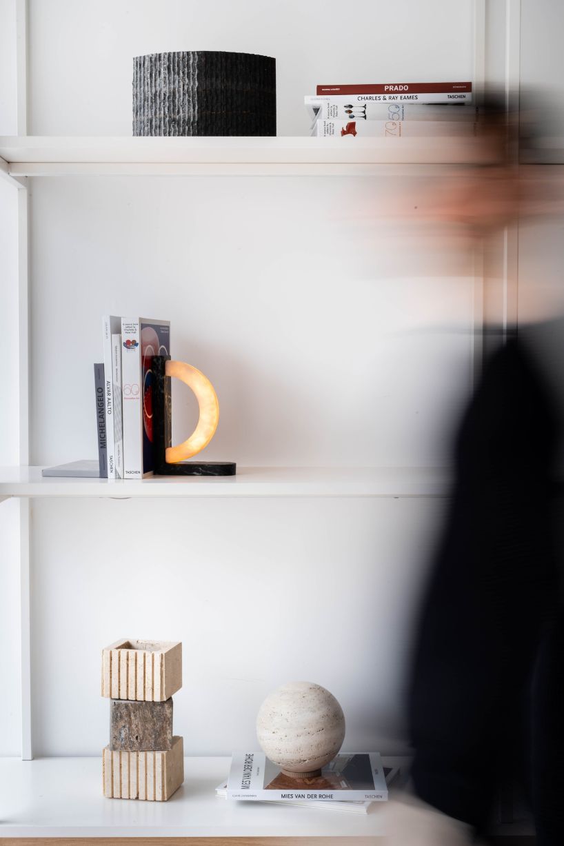 hollowed quartzite and steel form concav book, a magnetic bookend luminaire - 5