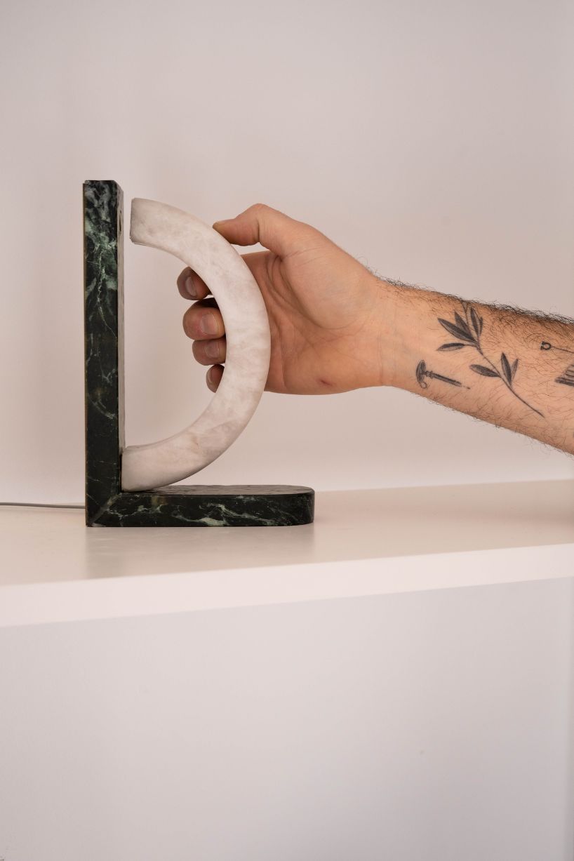 hollowed quartzite and steel form concav book, a magnetic bookend luminaire - 2