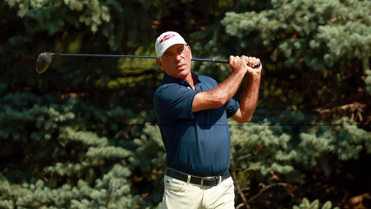 Corey Pavin hits from the 2nd tee during the first round of The Ally Challenge.