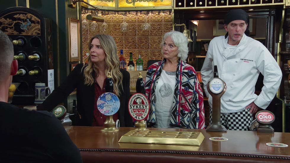 EMBARGOED UNTIL 27/10/2026 Charity Dingle, Mary Goskirk, Marlon Dingle, Emmerdale charity dingle, mary goskirk, marlon dingle, emmerdale