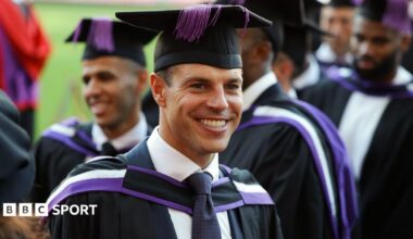 Cesar Azpilicueta dressed in a gown and mortar board