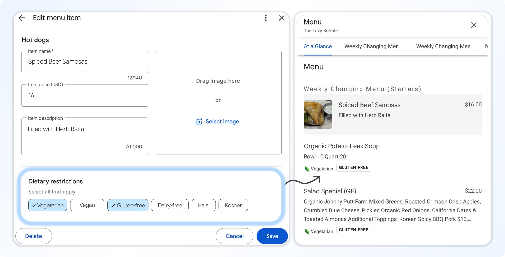 Dietary Attributes Google Business Profiles