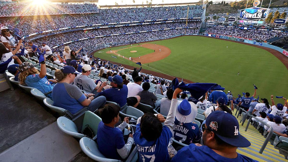 Fans look on at Dodger Stadium during Game 3 of the NLCS.