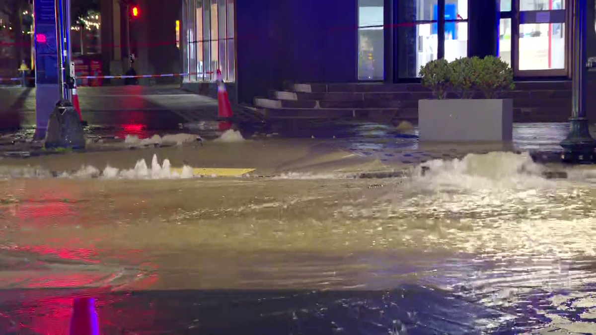 Water main break floods streets in Boston's Financial District