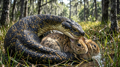 Scientists released marsh rabbits into Florida’s Everglades to test the impact of Burmese python attacks; snakes caused 77% of recorded deaths