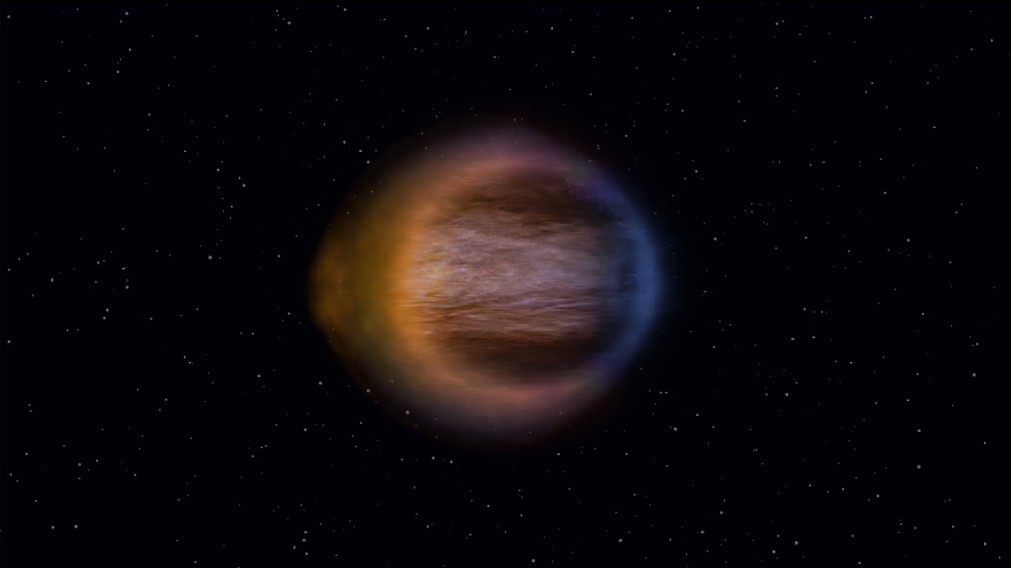 Artist's depiction o WASP 17-b, with its egg-shaped atmosphere. Credit - Engine House and Hannah Wakeford