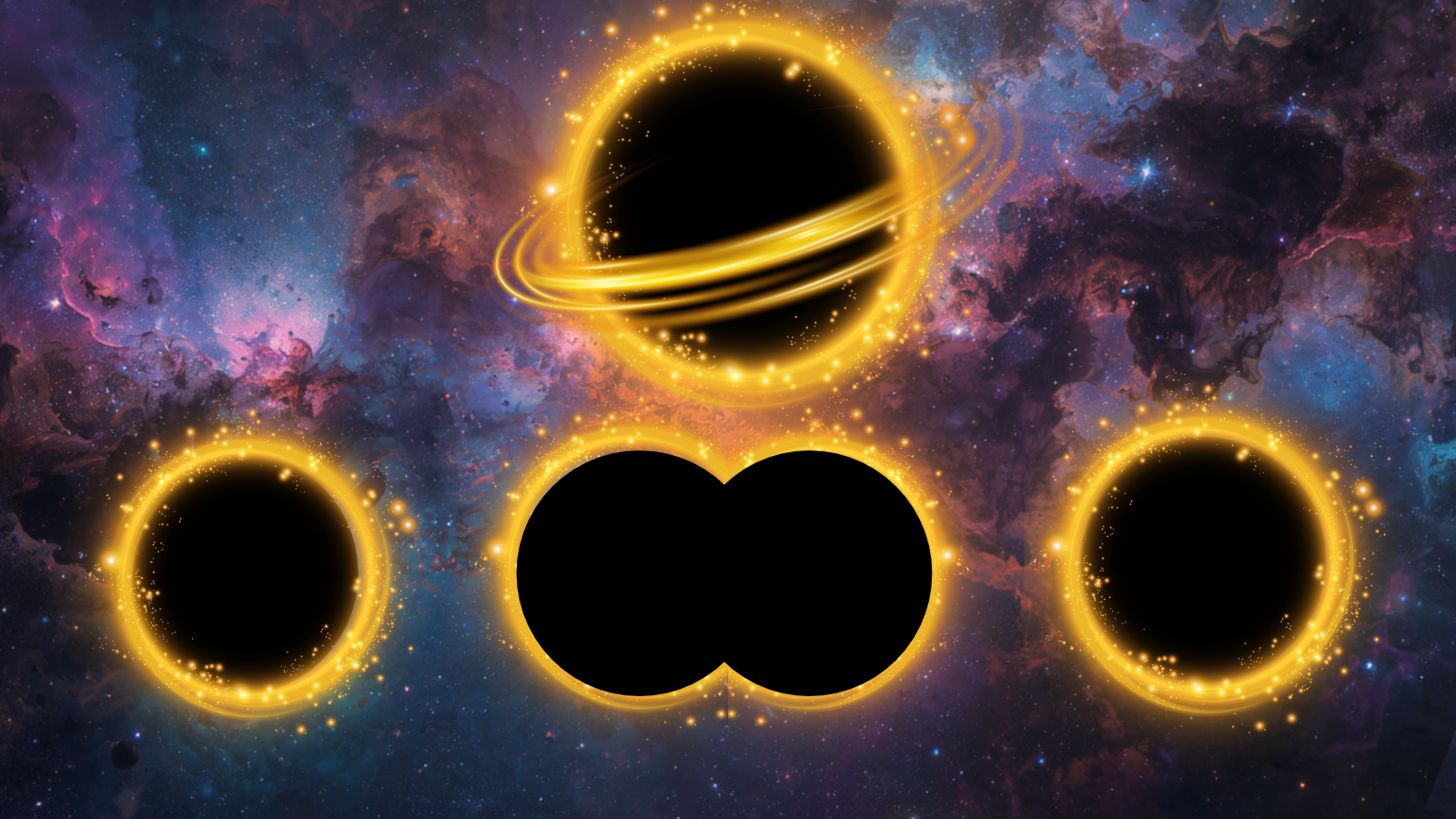 An illustration shows a single black hole spliting into two